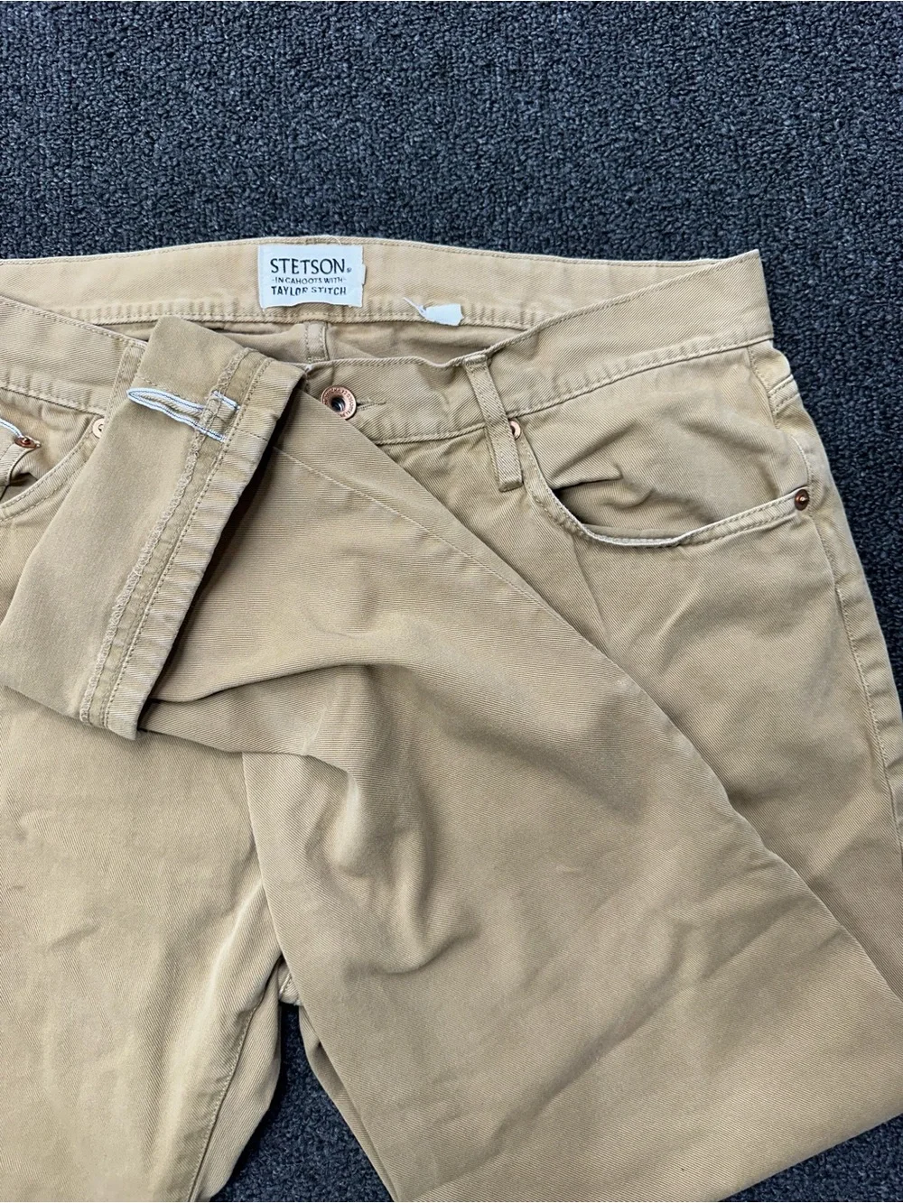 Stetson x Taylor Stitch Pants Mens 34x30 Tan Brown Slim Selvedge Twill Chino